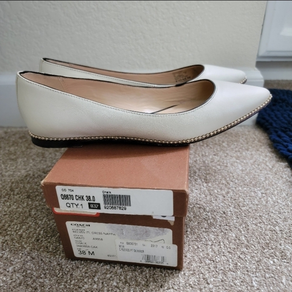 Coach Women's REEVES  Cream Leather Flats